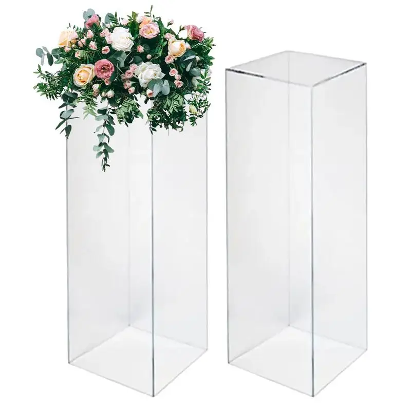 Acrylic Pedestal Stand 2pcs Tall Column Flower Tower Art Decor Display Props Centerpiece Riser For Banquet Halls Wedding Aisles