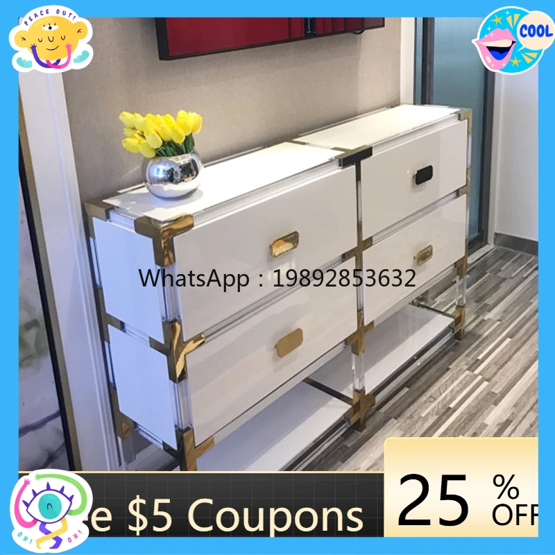 

ABB lig luxury high transparency acrylic chest white cabinet body with gold parts model room furniture