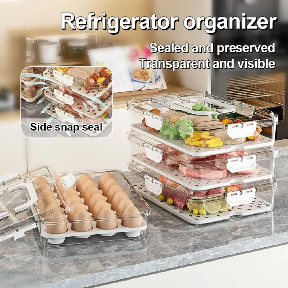 

Transparent Refrigerator Food Container Sealed Multi Purpose Fresh-keeping Box with Compartment Stackable Seasoning Box