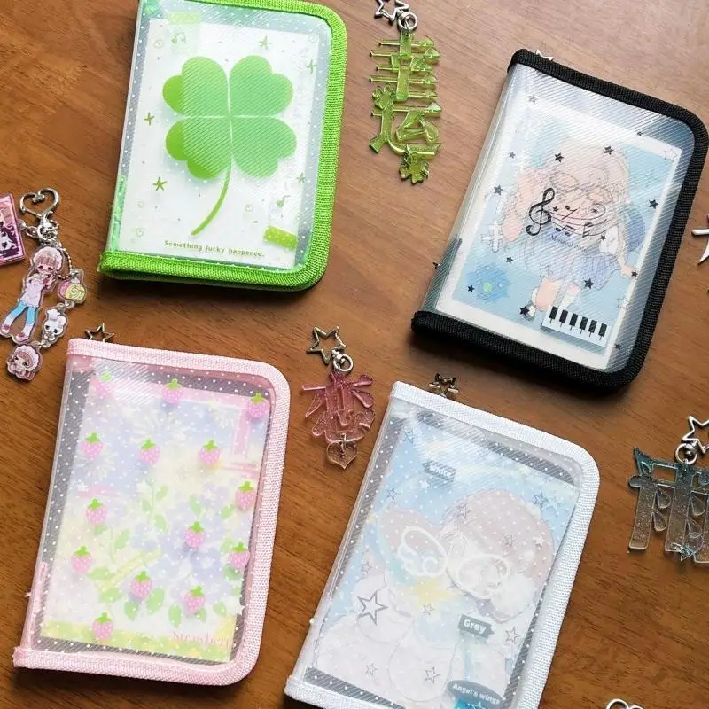 Carpeta de almacenamiento de papelería con alas de fresa y trébol bonito, bolsa de sarga A6 con cremallera, bolsa para documentos, carpeta de archivos con cremallera, suministros escolares y de oficina