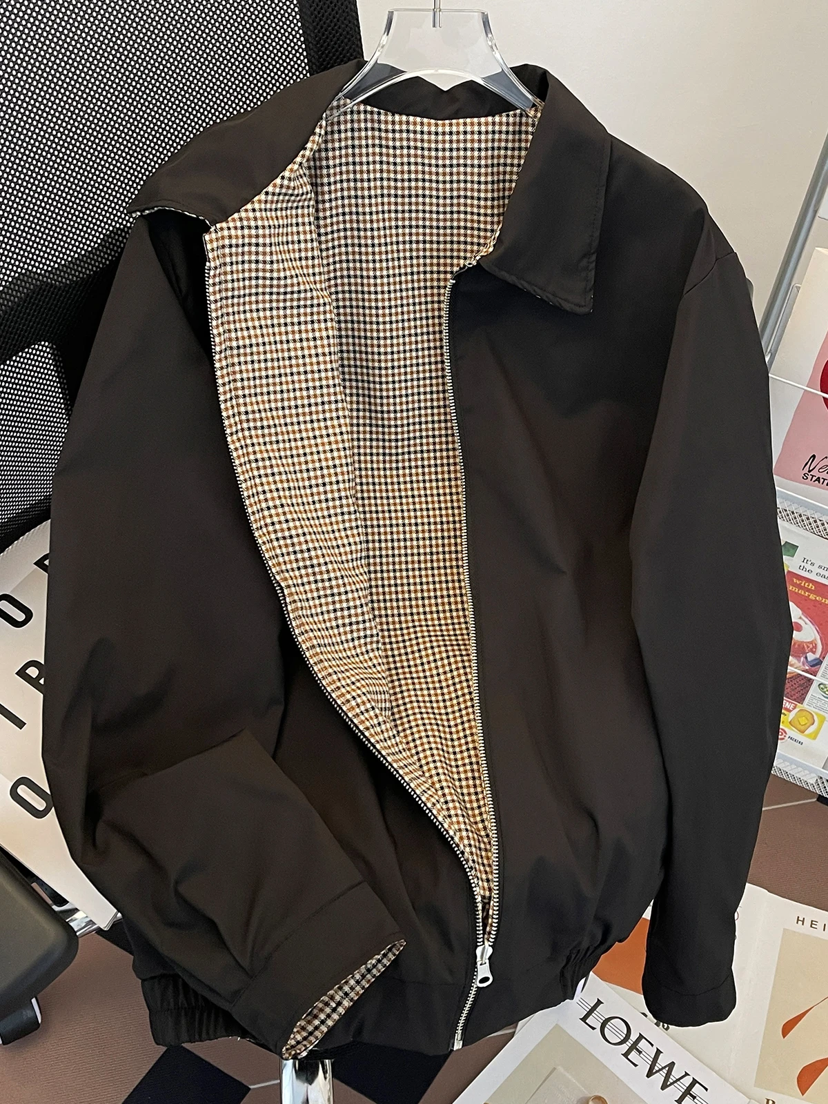 

Double-Sided Wear Plaid Jaet Men's Casual Faion Brand Student Haome Spor Windproof Chinese Brand Youth Travel Autumn