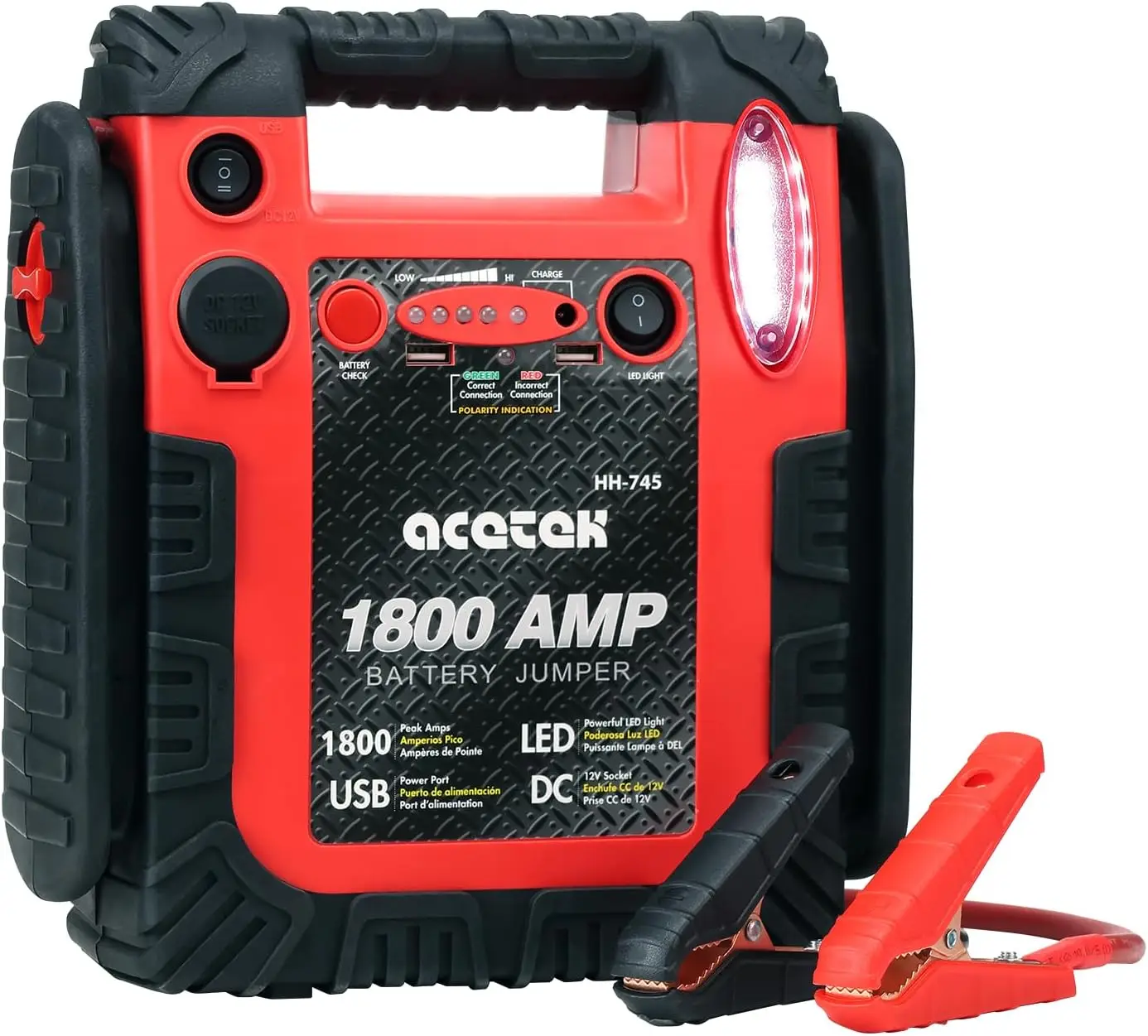 

Портативное пусковое устройство для автомобиля 1800А, аварийный источник питания 20000 мАч для бензиновых/дизельных двигателей, бустер для аккумулятора 12В с LED-подсветкой и USB