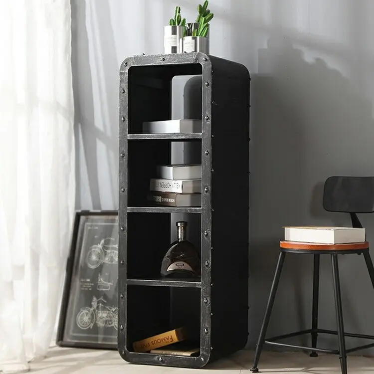 Matt Brushed Black Iron Industrial Open Design Storage and Display Bookshelf Bookcase Tall Shelf