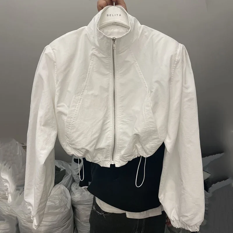 Y2K Autumn Crop Coats Women Fashion All Match Drawstring Short Track Jacket Korean Streetwear Loose Zipper Jogging Windbreaker