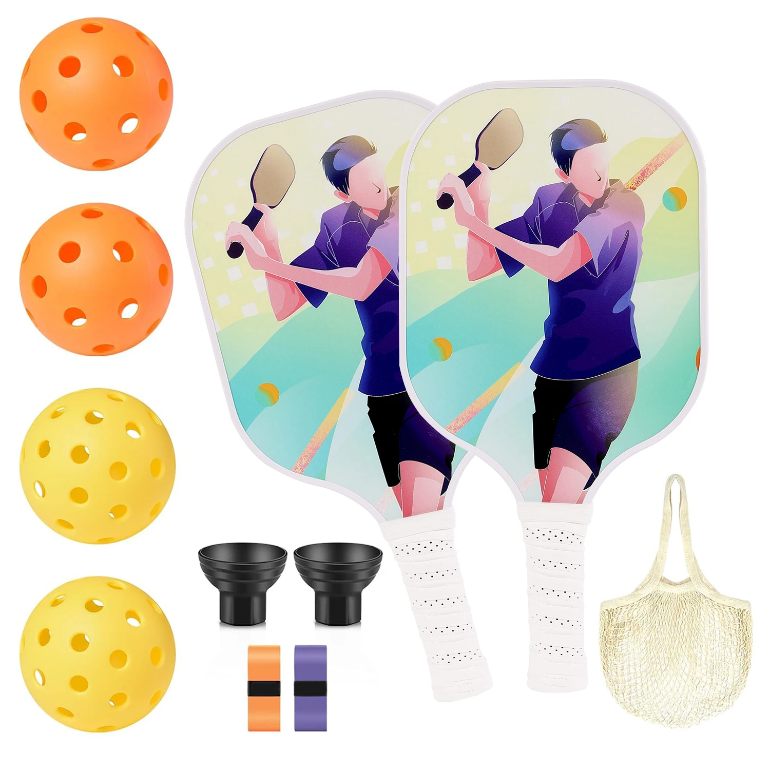 Pickleball Paddles Set Carbon Fiber Rackets Graphite Honeycomb Core Lightweight Pickleball Racquet Equipment with Portable Bag