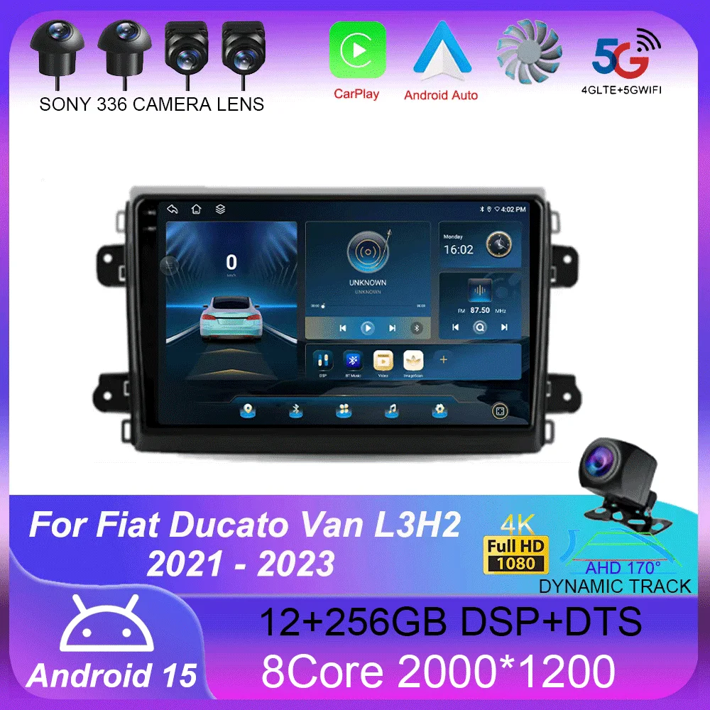 

Andriod 15 Carplay Auto For Fiat Ducato Van L3H2 2021 - 2023 Car Radio Multimedia Video Player Stereo Navigation GPS DVD 4G WiFi