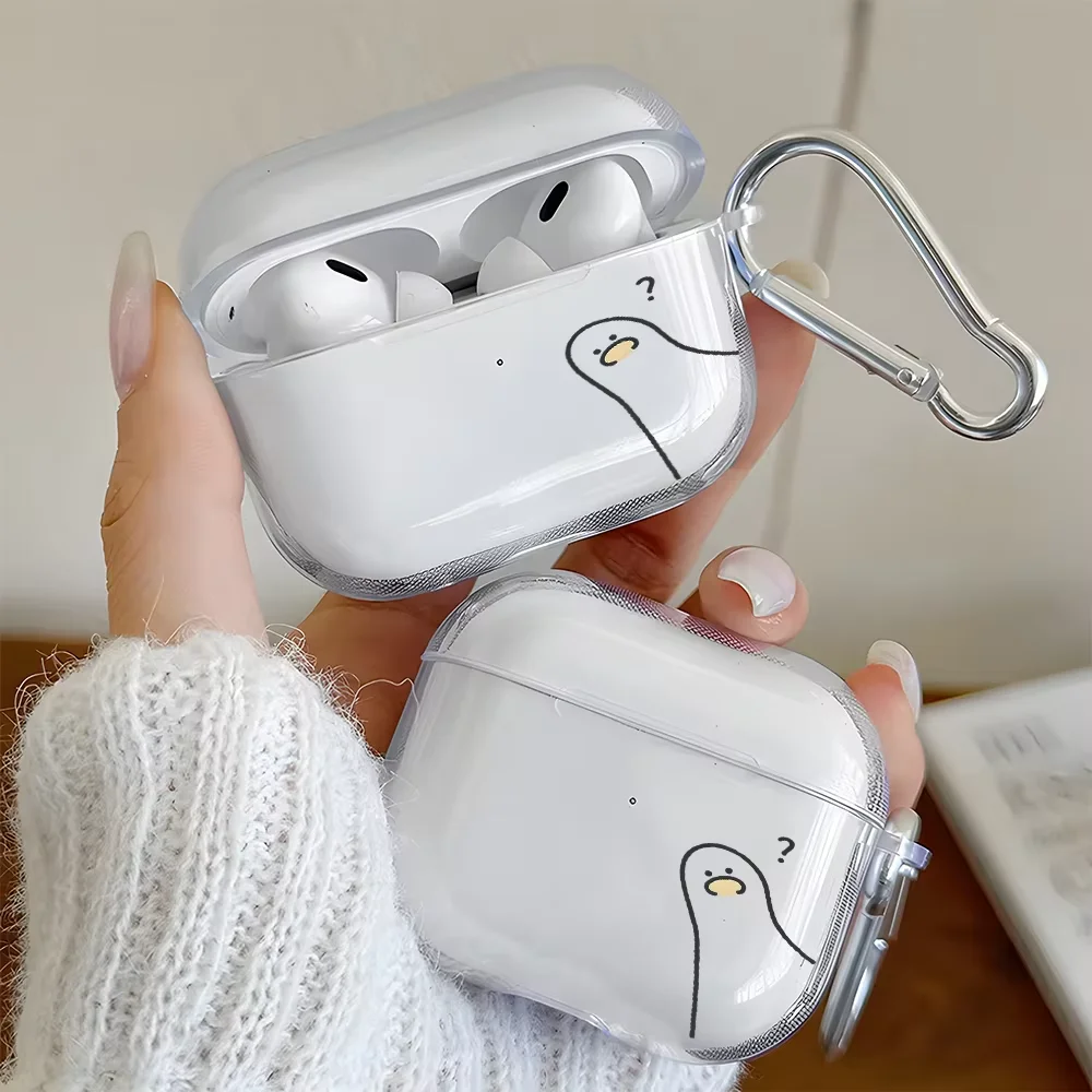 Cute Confused Duck Funny Clear Earphone Case for AirPods 4 3 2 1 Earbuds Case For AirPods Pro 3/Pro 2/Pro TPU Protective Cover