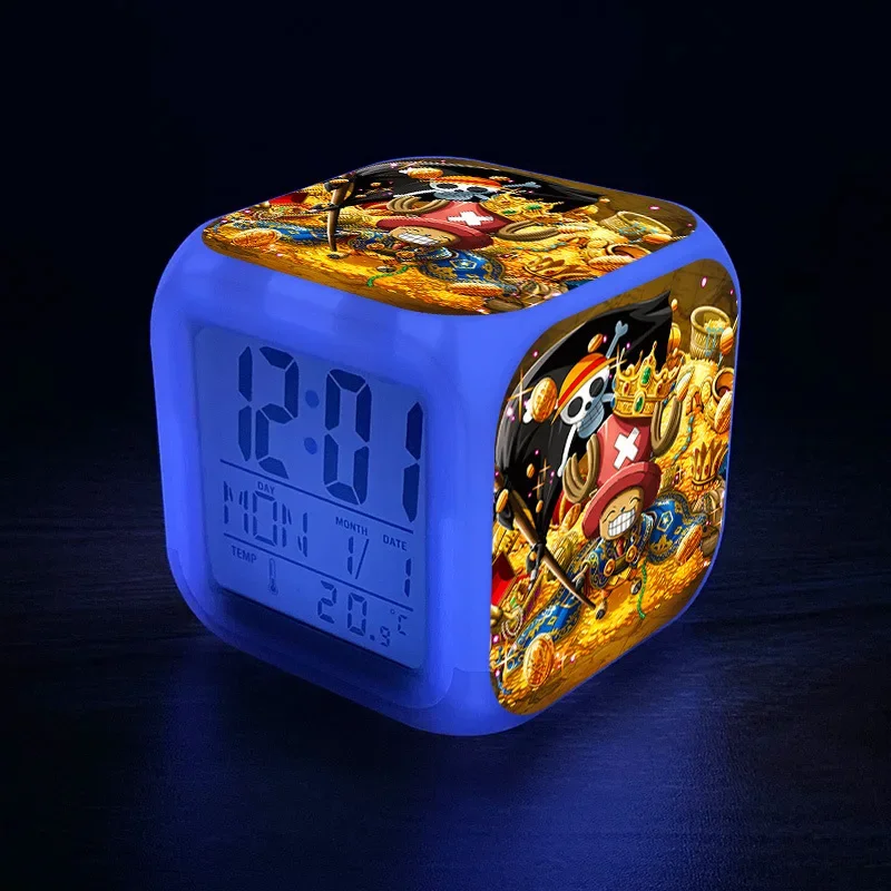 قطعة واحدة لوفي المنبه الرسوم المتحركة الشكل مصباح ليد الساعات الليلية رورونوا زورو الكرتون مكتب ساعة غرفة الطفل الديكور الصبي هدية #3