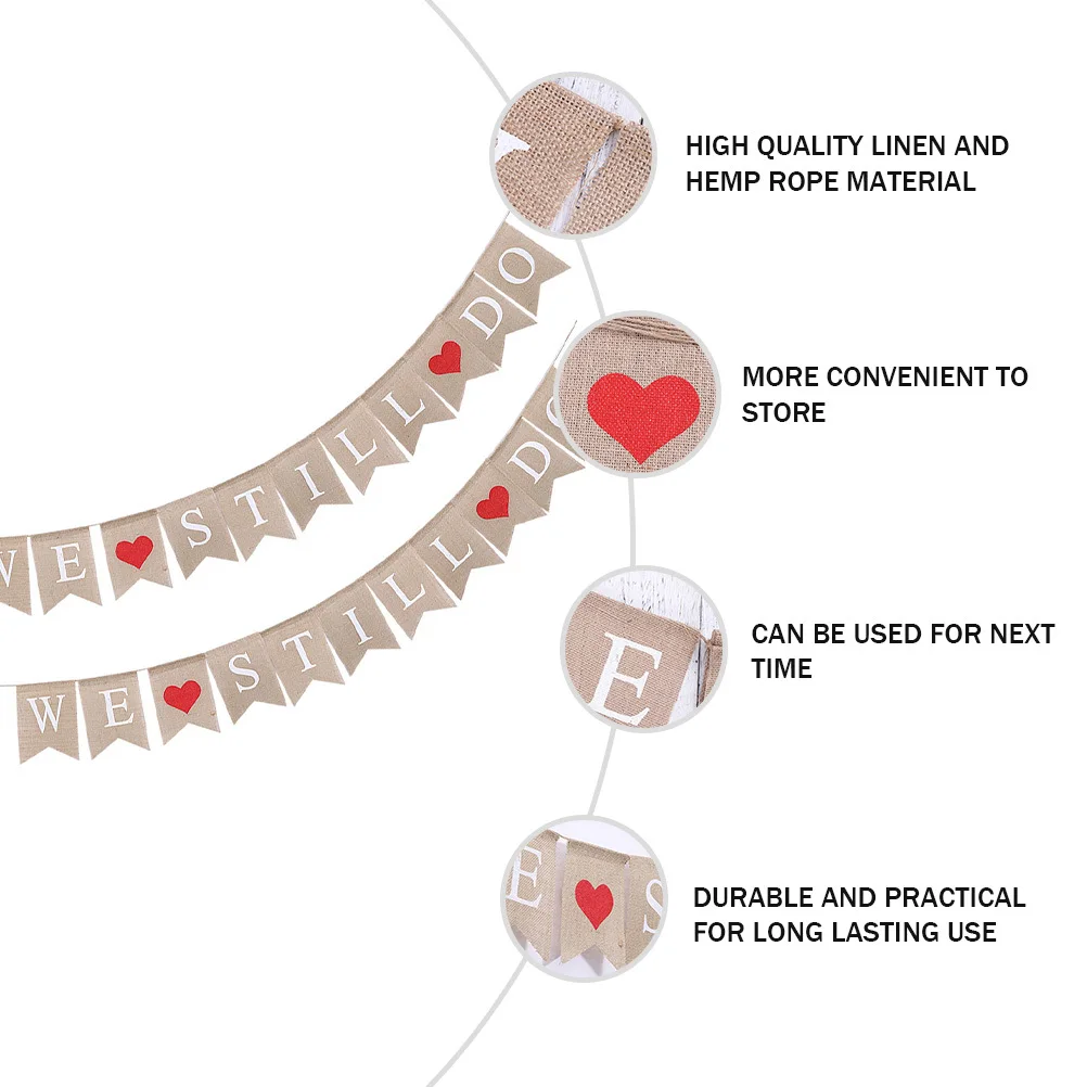 

2pcs Heart Tassels Linen Hemp Rope We Still Do Bunting Wedding Anniversary Banner Flag Party Decor For Indoor Outdoor Events