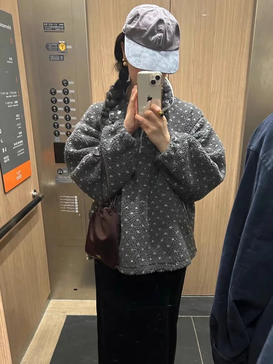 Warm Polka Dot Fce Hoodie Sweatirt Spring Autumn Women's Online Exclusive Comfortable Knitwear Chinese Production