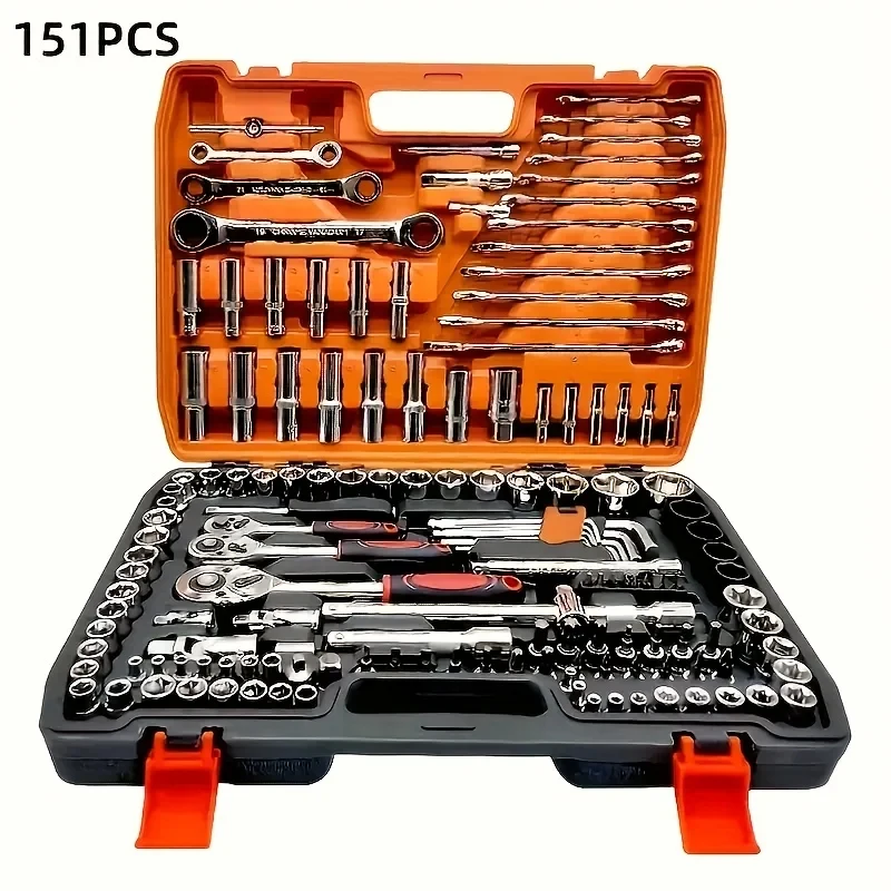 151/46-Piece Premium Automotive Tool Kit with Ratchet Torque Wrench – Ultra-Portable Set for Car, Bike & Motorcycle Repair