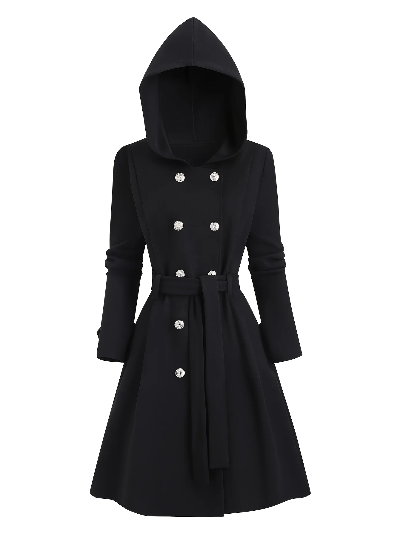 

Большая, повседневная, элегантная и модная двубортная женская куртка с капюшоном на осень и зиму.