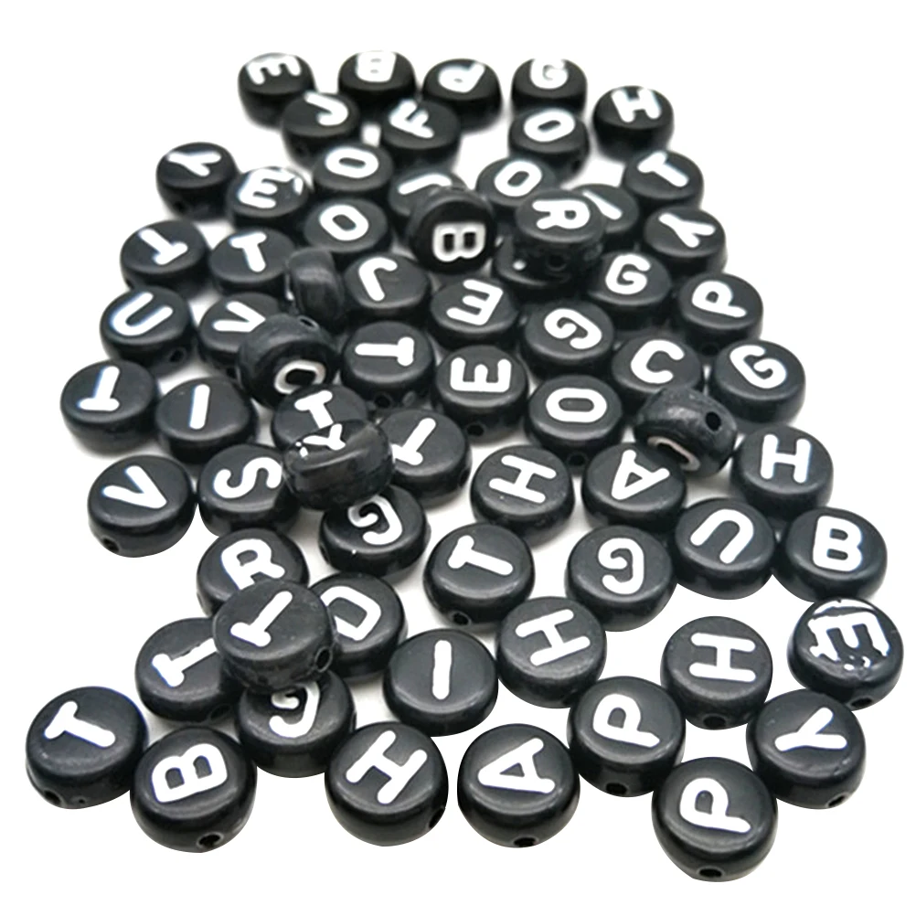 

260pcs DIY Round Acrylic Beads Alphabet Letters Beads For Jewelry Making DIY Bracelets Necklaces Key Chains (Black And White)