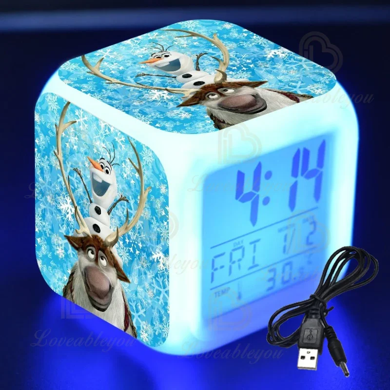 Olaf Frozen Alarm Clock LED Children\'s Colorful Awakening Clock Anna Disney Animation Gift Desktop Decoration Birthday Gifts