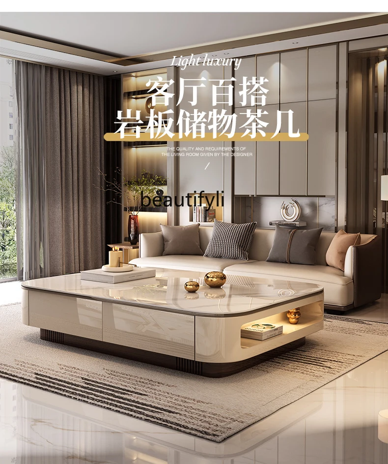 

Light luxury glass coffee table high-end living room small apartment new round 1.4 tea table storage household furniture