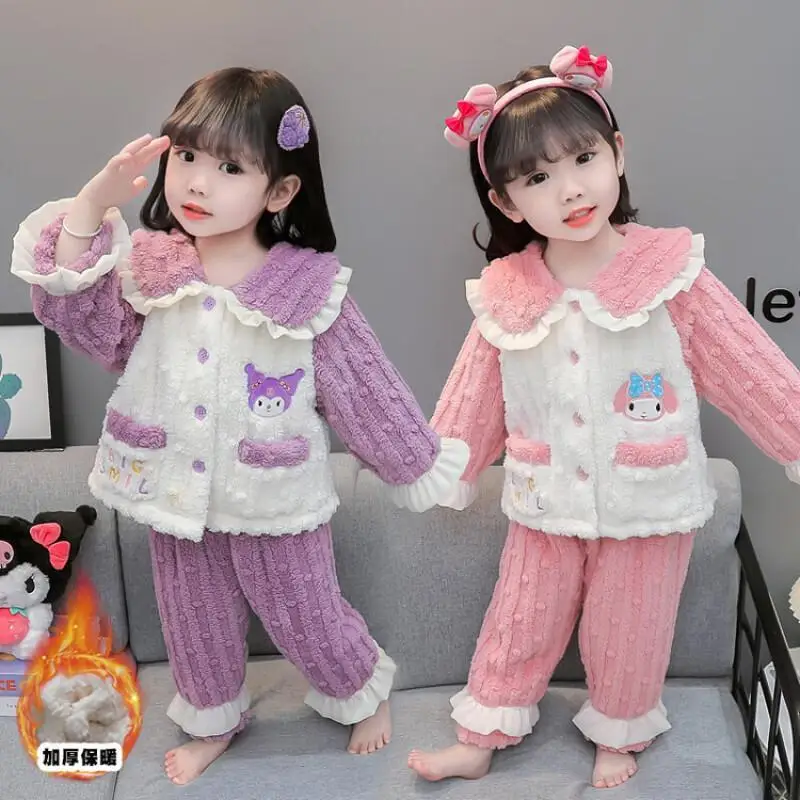 

Пижамы Sanrio Hello Kitty для девочек Kawaii Y2K, детская одежда в стиле аниме, комплект одежды, модная фланелевая одежда для девочек на осень и зиму, новинка