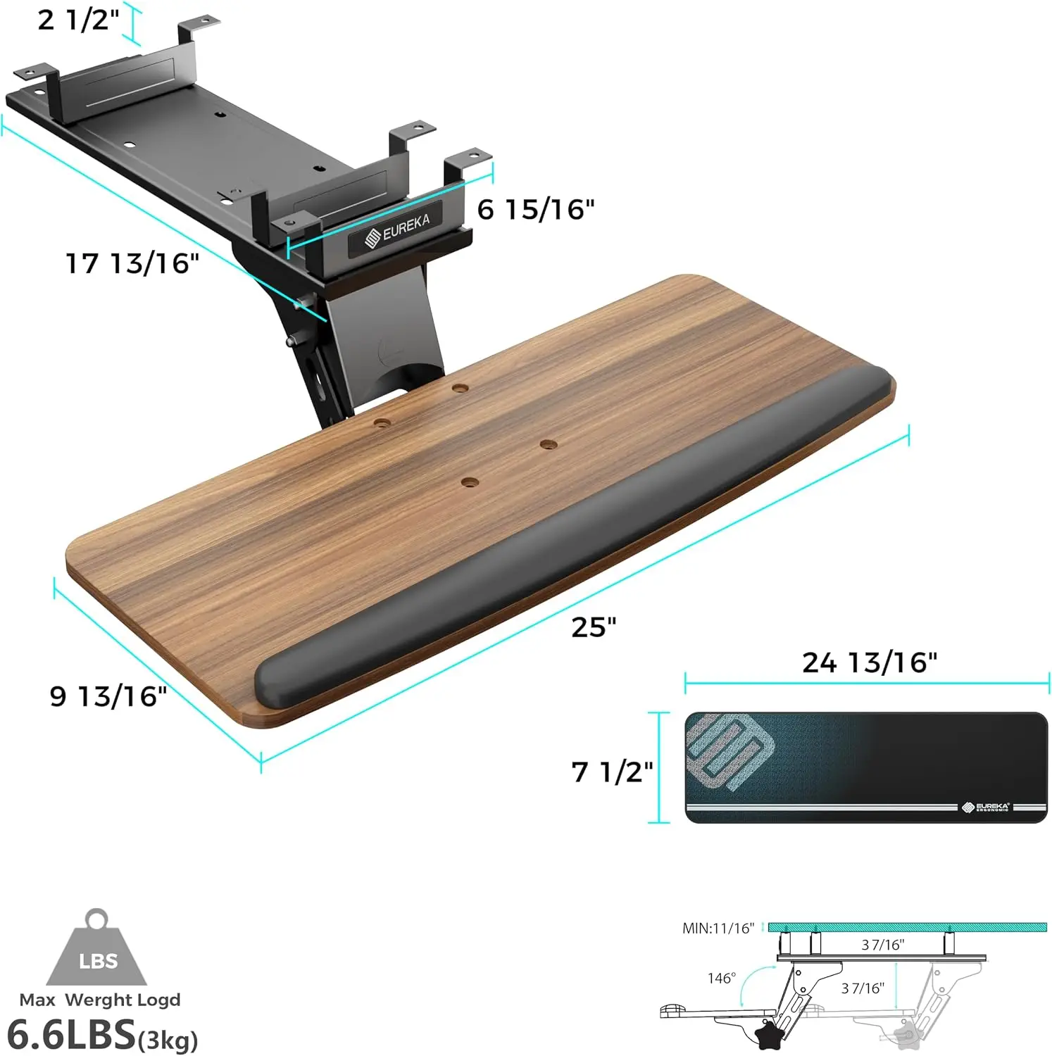 height adjustable swivel tilt keyboard tray sliding under desk computer keyboard mouse platform typing walnut