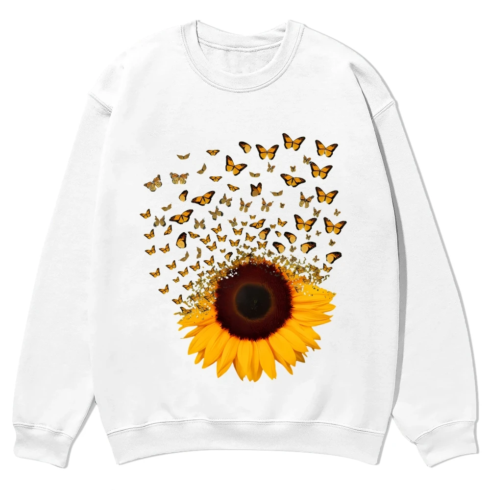 Adorable Butterfly Sunflower Graphic Sweatshirt Cusal Sweatshirt Trendy Long Sleeve Shirt Comfort Colors Unisex Sweatshirt