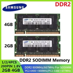 SAMSUNG RAM DDR2 Memory SODIMM Notebook Non ECC Unbuffered memoria 4GB 2GB 667Mhz PC2-5300S 800MHz PC2-6400S 1.8V CL5 For Laptop