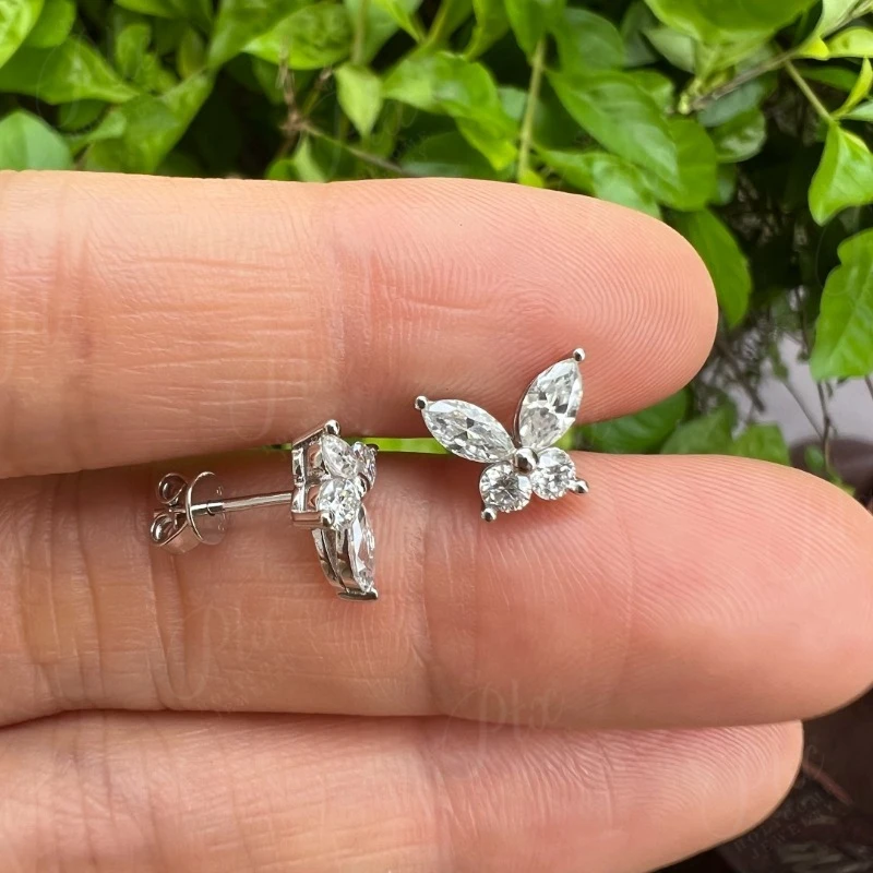 Lab Grown Gemstone Butterfly Shape Moissanite Stud Earrings Jewelry 925 Sterling Silver Plated 18K Women Fine Anniversary Gift