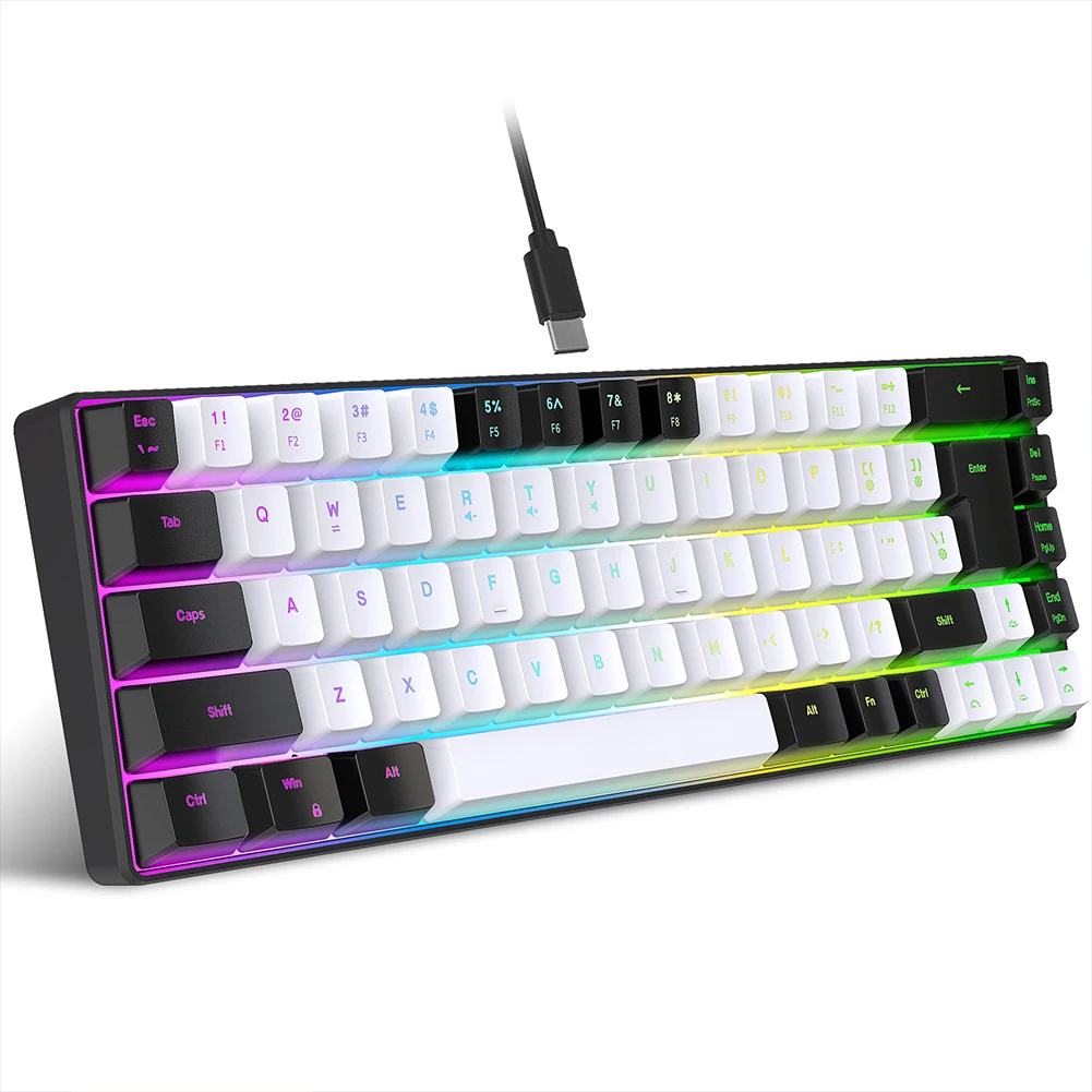 Gaming Keyboard 68 Keys Wired Computer Keyboard RGB Backlit Multi-function Wired Keyboard For PC Laptop Gamer