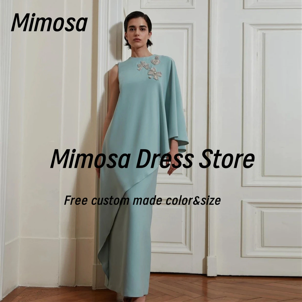 

Платья для выпускного вечера Mimosa 2025, расшитое бисером, с круглым вырезом и длинными рукавами, вечернее платье в Саудовской Аравии, платье-футляр для особых случаев по индивидуальному заказу