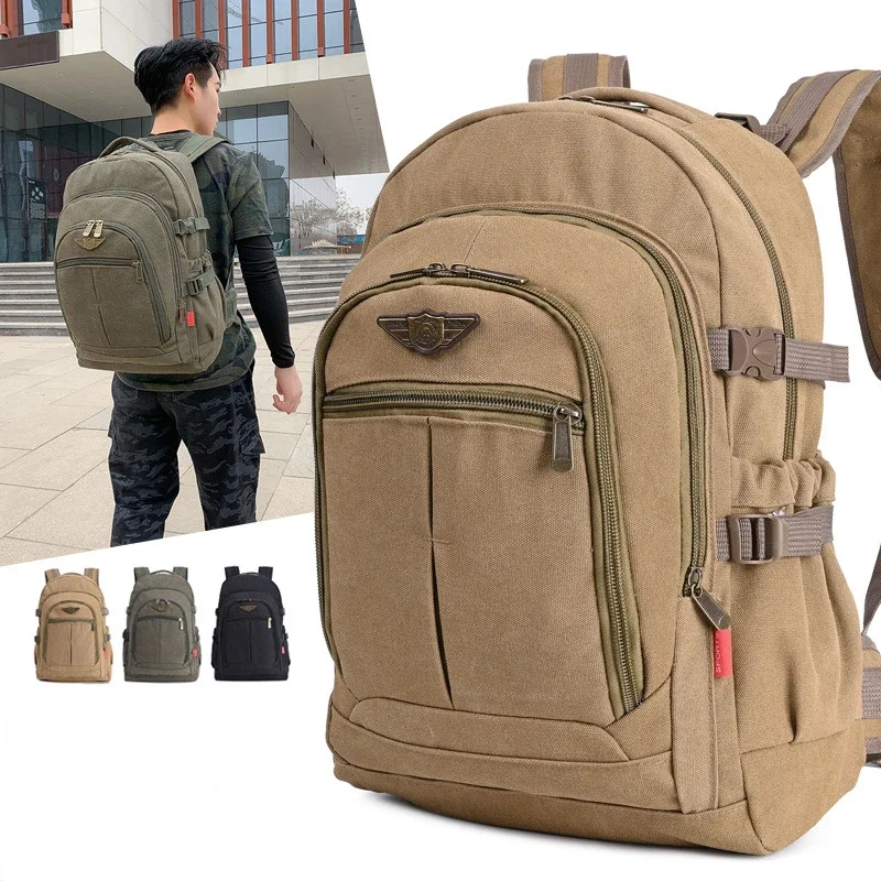 50 Liters Thick Canvas Backpack Men Large Capacity Outdoor Backpack Wear-resistant Travel Backpacks for Men Mochila