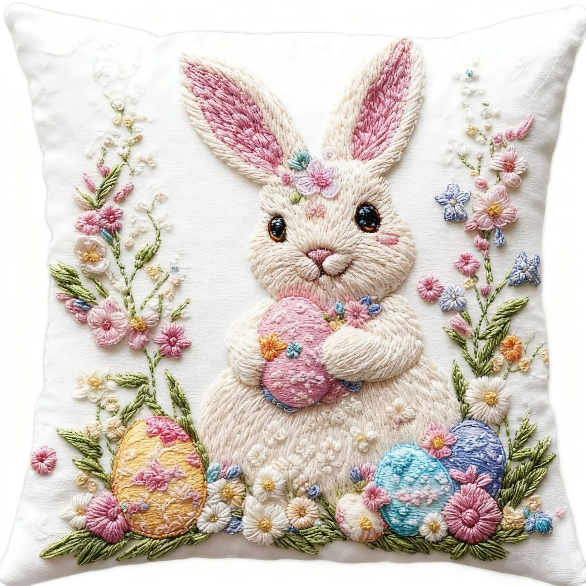 VIKAMA Vintage Gänseblümchen Osterei Bestickter Kissenbezug Osterthemen-Wohnzimmer-Sofakissen, Gemütliche Heimdekoration