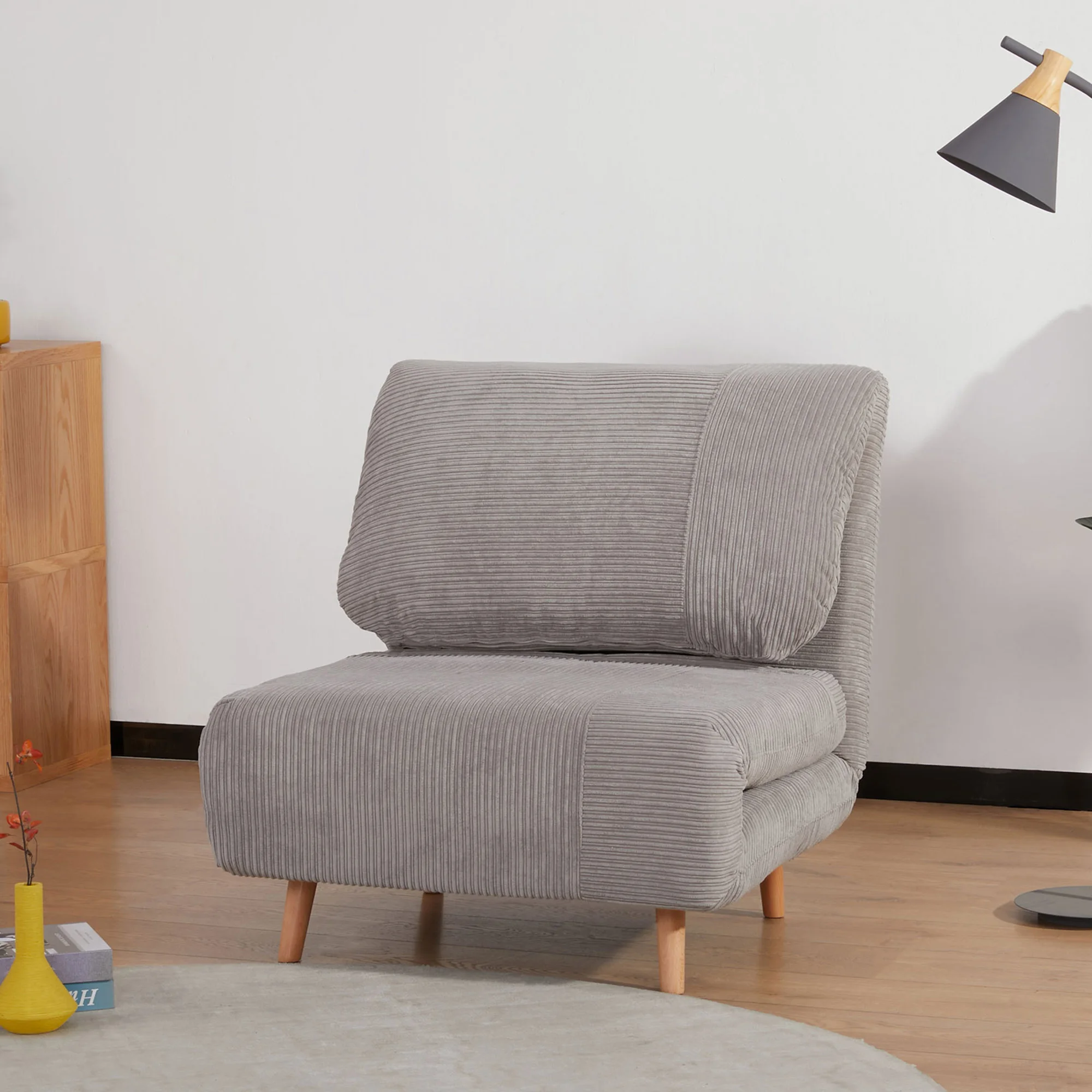HOMCOM 2 in 1 Schlafsessel Klappbar Schlafsofa mit Bettfunktion Verstellbarer Rückenlehne, Gästebett bis 200kg Relaxsessel in Cordoptik Klappsessel für Wohnzimmer Schlafzimmer 82 x 87 x 89 cm
