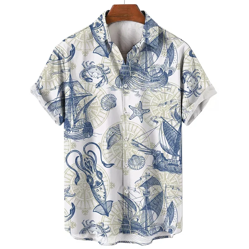 2024 Summer Compass Graphic Men Hawaiian Shirt 3d Print Shirts For Men Vintage Plus Size Hawaiian Shirts Beach Retro Camisa Tops