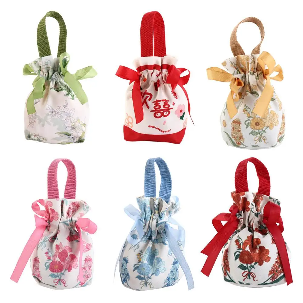 Bird Canvas Drawstring Bag Large Capacity Korean Style Festive Sugar Bag Bucket Bag Wedding Candy Bag Bowknot Handbag Party