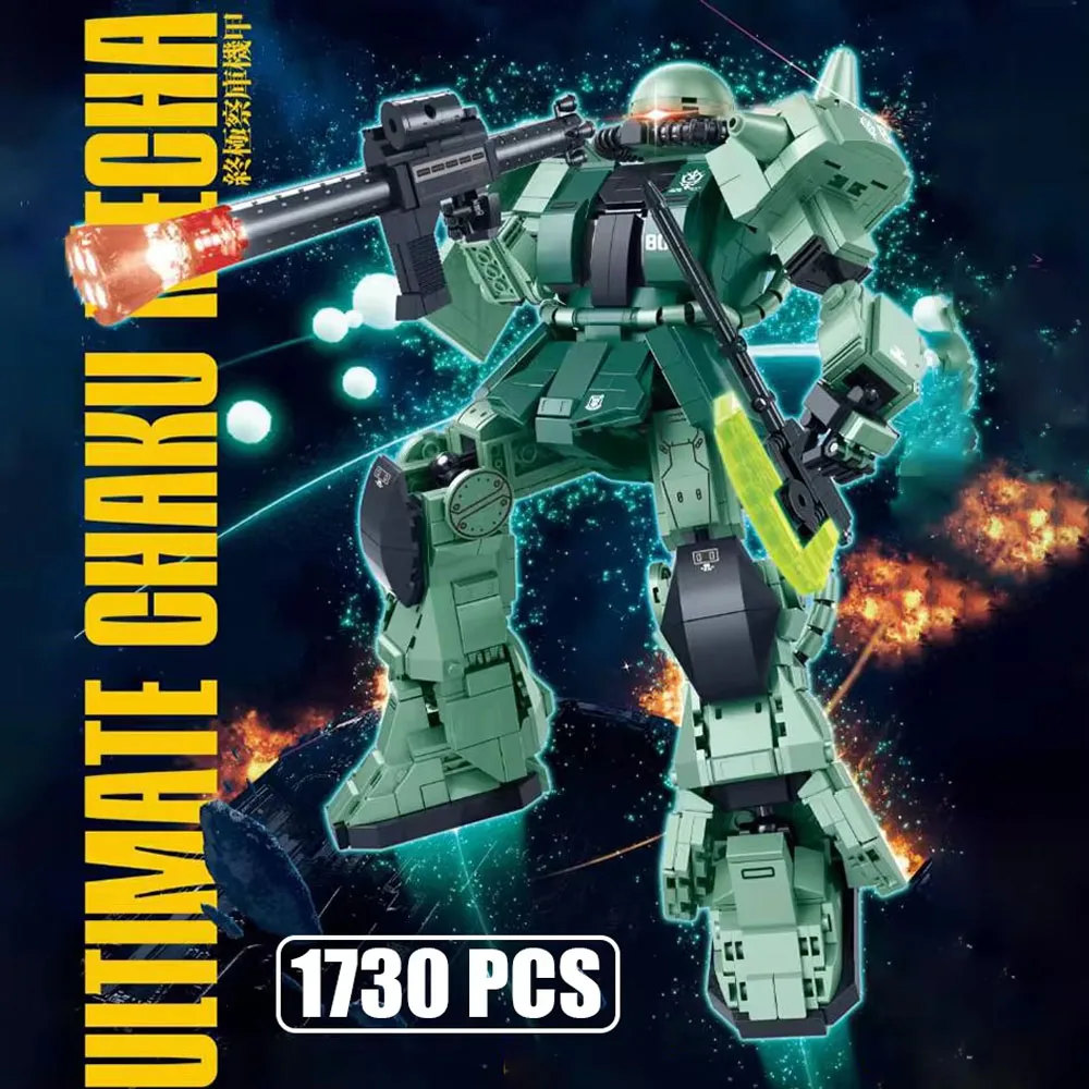 MOC Anime Gun Mobile Suit Zagu MS-05 Model Building Block Mechanical Figures with LED Robot Toy Kid Gift Set 1730Pcs