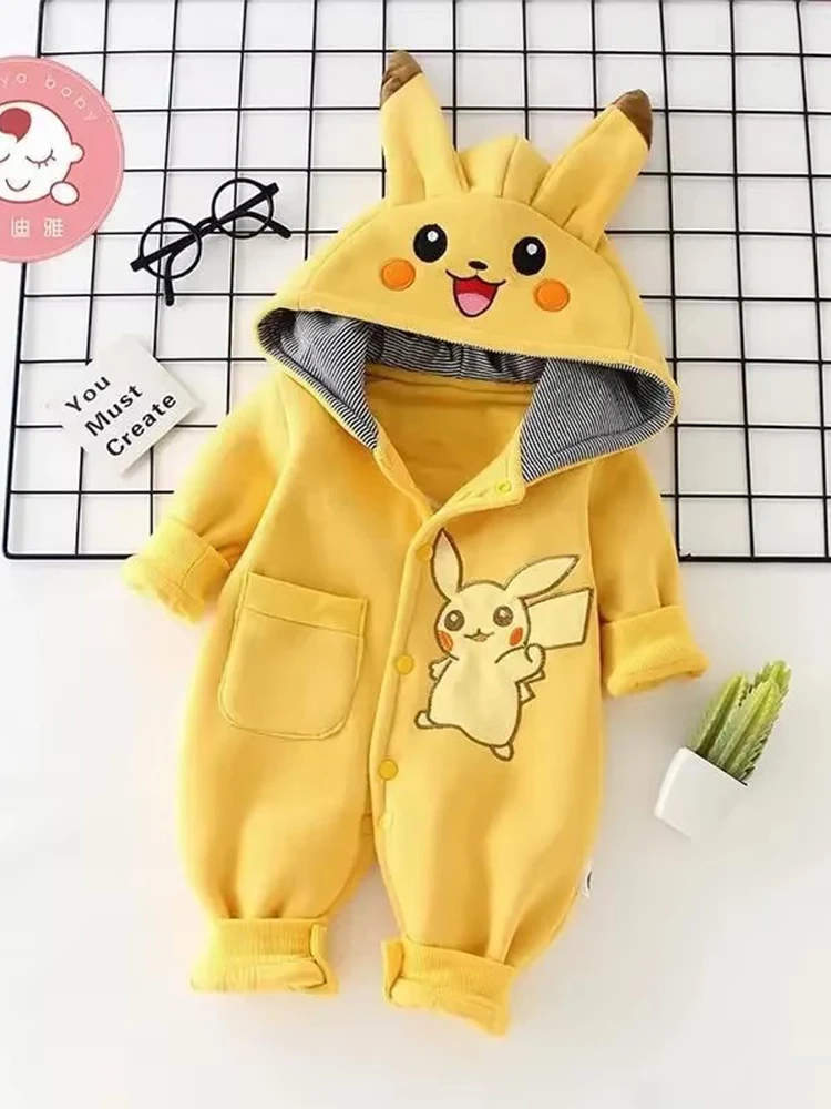 Piżama dla niemowląt z motywem kreskówkowych Pokemonów, urocze zimowe pajacyki z długim rękawem dla dzieci, ubranka dla niemowląt i maluchów, kombinezon, prezent. — 2