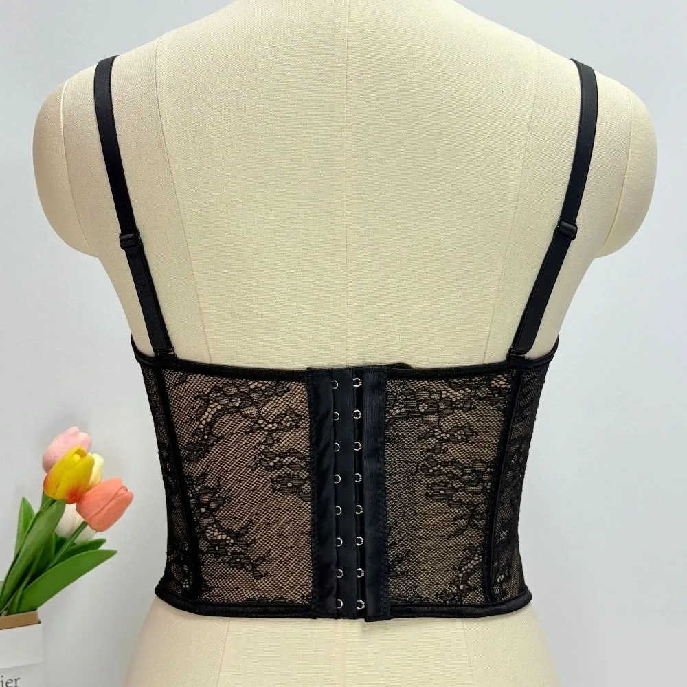 

Mesh Flower Lace Corset Bottoming Shirt Spicy Girls Style Slim Lace Crop Top Fishbone Sleeveless Girl's Suspender Vest