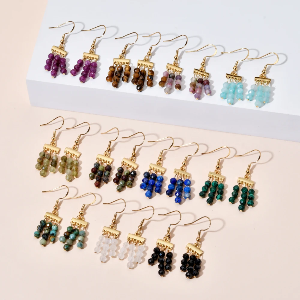 ZMZY Natural Stone 3 Layer Drop Dangle Earrings for Women African Turquoises Quartz Healing Earring Jewelry Party Gift