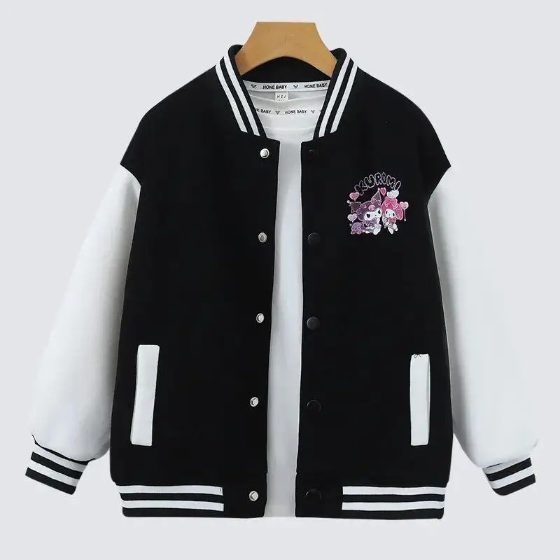 

Sanrio Kuromi Girl Coat Children Spring Autumn Long Sleeves Jacket Motion Casual Baseball Uniform Anime Cartoon Fashion Clothing