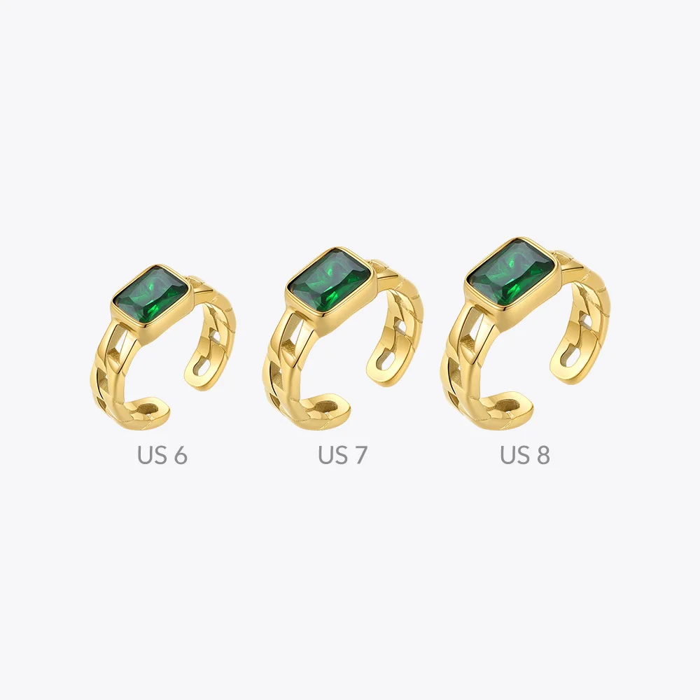 ENFASHION Royal Green Stone Wedding Ring For Women Gold Color Hollow Rings Stainless Steel Anillos Fashion Jewelry Party R4098