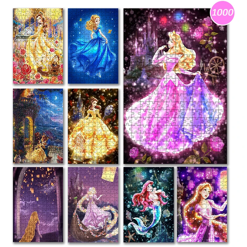 Disney Princess Series Luminous 1000 Pieces Children Adult Puzzle Cartoon Poster Wooden Puzzle Handmade Gift Interaction Game