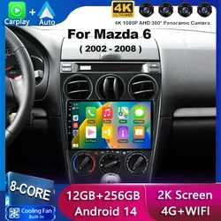 Android 15 Carplay Auto For Mazda 6 2002 2003 2004 2005 2006 2007 2008 Car Radio Multimedia Player GPS Stereo 360 Camera WIFI+4G