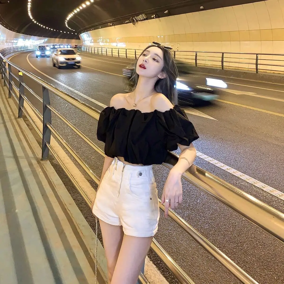 Bubble Sleeve Off Shoulder Top Short Sleeve Summer BlouseYY69