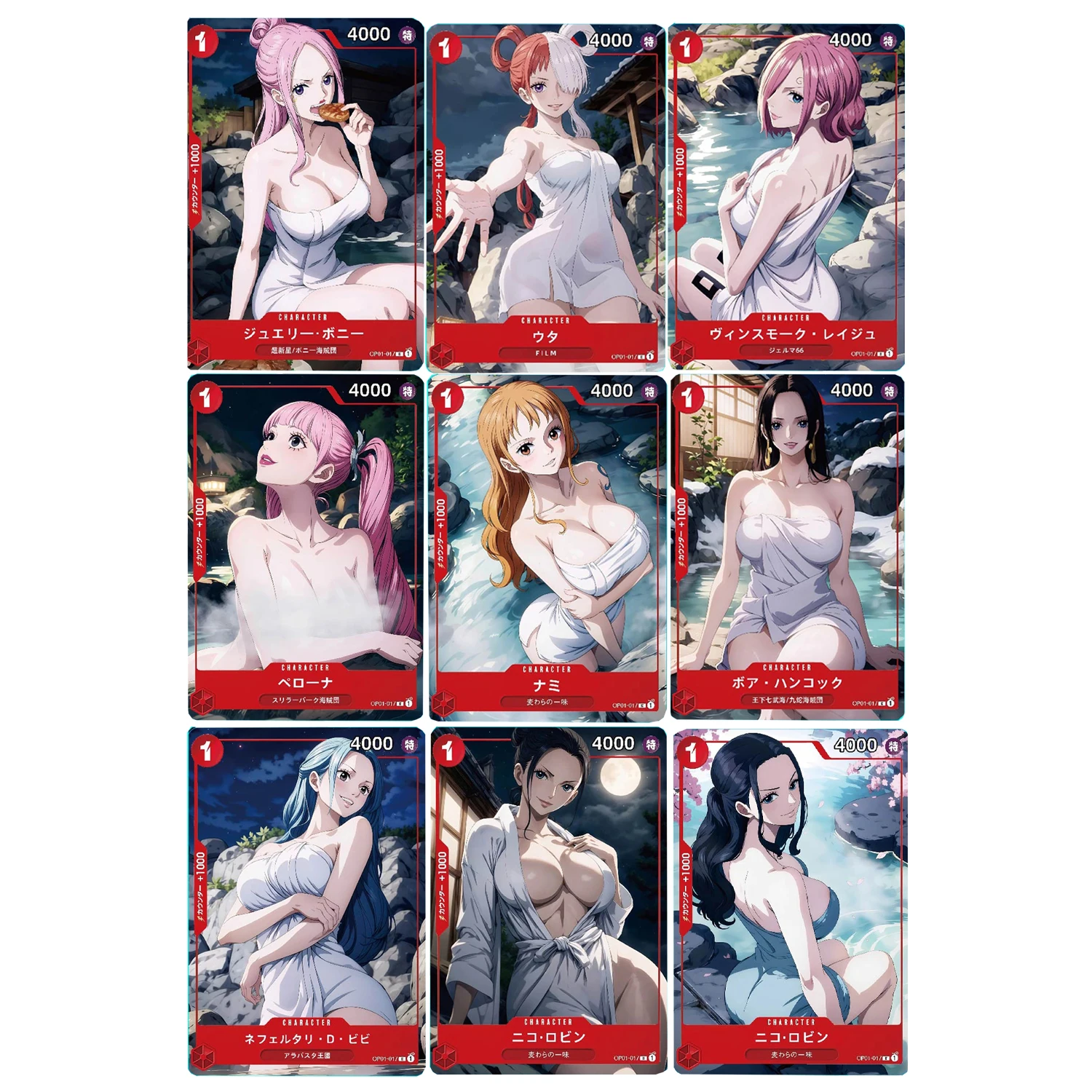 

59X86Mm 9Pcs/set Diy One Piece Opcg Uta Hancock Hot Spring Trip Collection Card Perona Color Flash Anime Cards Gift Toys