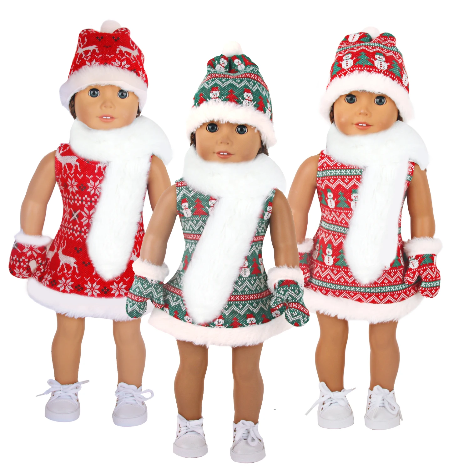 

Christmas Cosplay 18 Inch Doll Costume Sleeveless Snowman Print Mini Dress Set Halloween Carnival Party Dolls Outfit