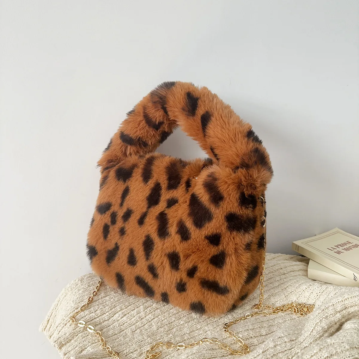 Luxury Leopard Print Women's Plush Shoulder Bag Faux Fur Female Phone Purse Handbags Furry Fluffy Clutch Messenger Bags Winter