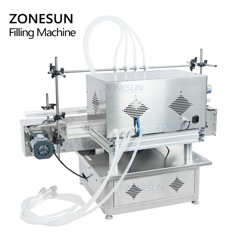 ZONESUN 4 فوهات منضدية أوتوماتيكية للمياه السائلة عصير حليب الصويا آلة تعبئة الزجاجات للإنتاج
