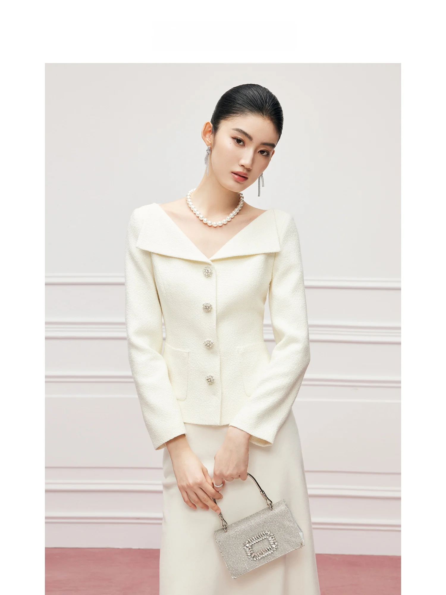 

Женское шерстяное пальто Ele MandyZhang с бриллиантовой отделкой, приталенное, весеннее, с утягивающим эффектом на талии