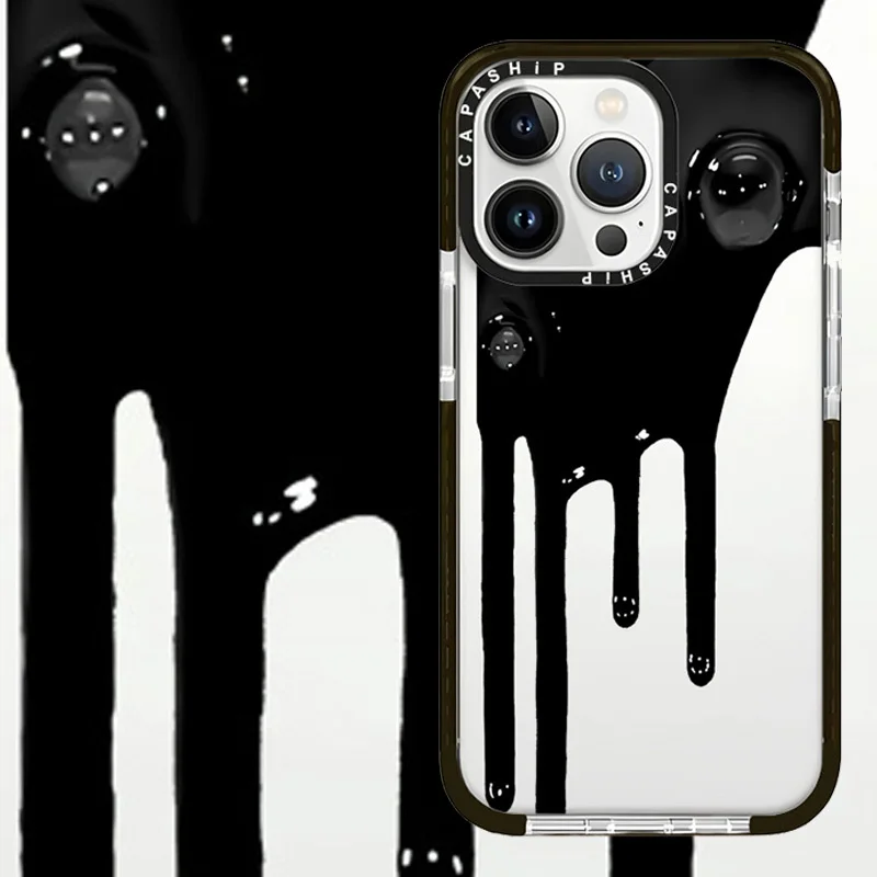 Art Black Dripping Paint Case For Iphone 11 14 15 Pro Max Silicone Soft Funda 12 13 Pro 7 8 Plus 7+ X XR XS Shockproof Cover