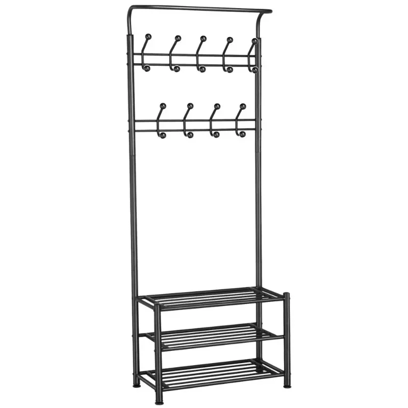 

Metal Multipurpose Entryway Hall Tree with 3-Tier Shoe Rack, Black