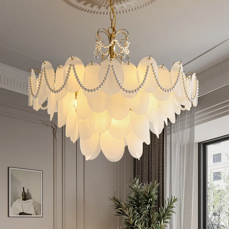

French Crystal Chandelier Feather Glass Hanging Lamp light luxury simple Home Decor for Villa Living Room Copper Pendant Light