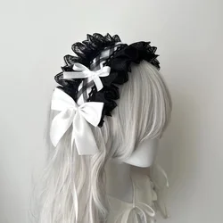 Sweet Harajuku Bowknot Maid Headdress Ruffled Lace Headpiece Headband Women Girls Lolita Accessories