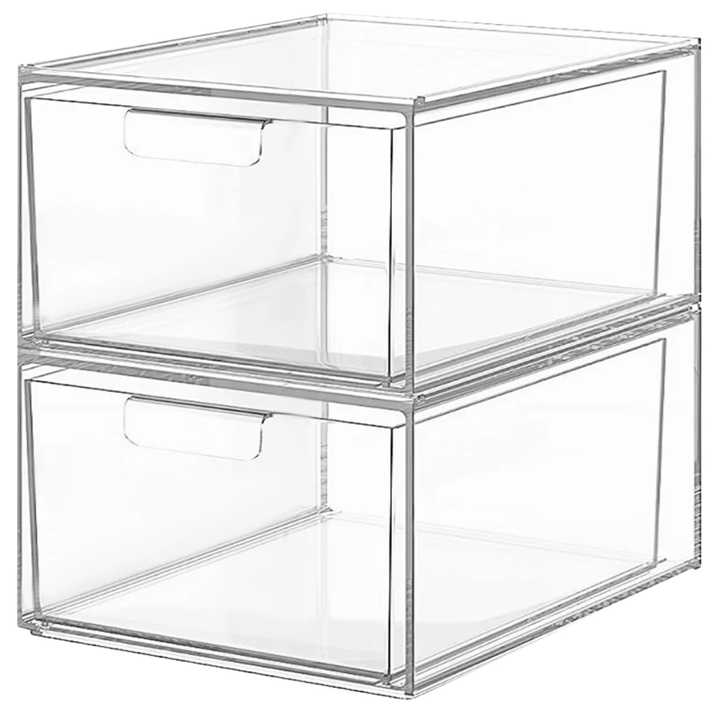 

2pcs Transparent Plastic Drawer Storage Boxes For Jewelry Makeup Small Drawer Organizer Bins Bathroom Bedroom Kitchen Clear